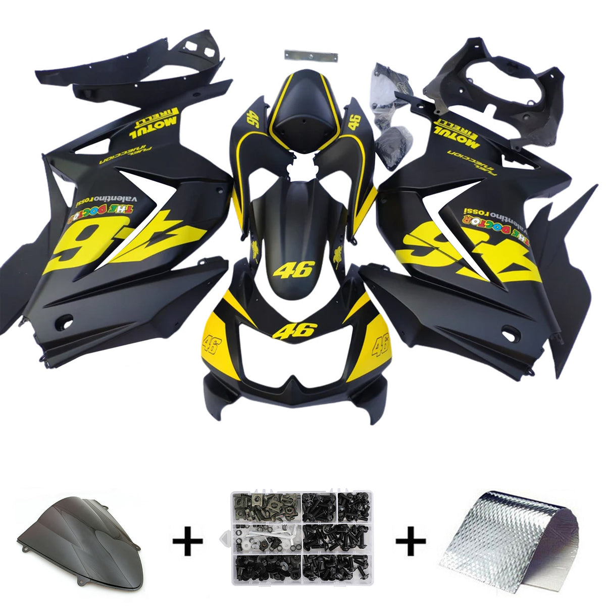 Amotopart 2008-2012 Kawasaki EX250 Ninja250R Kit de carénage noir et jaune