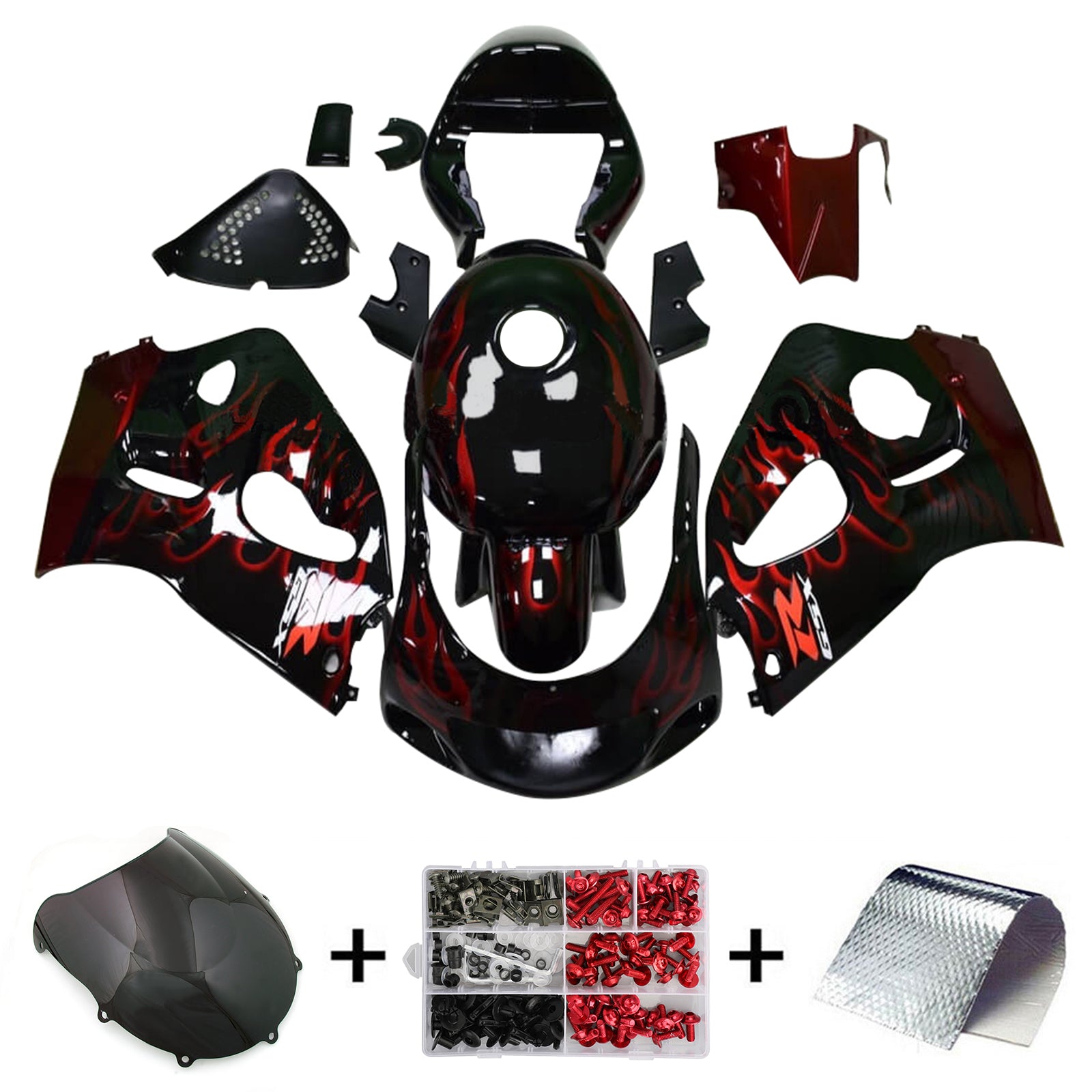 Amotopart Suzuki GSXR600 1996-2000 GSXR750 1996-1999 Kit carena blu con fiamma rossa Style1