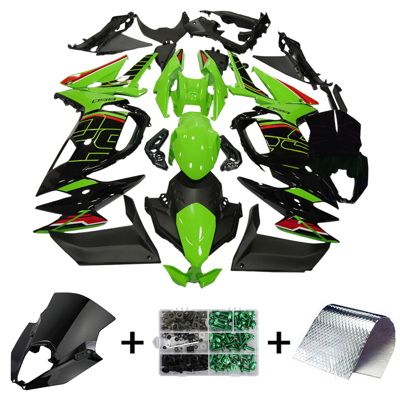 Amotopart 2020-2024 Kawasaki ER-6F Ninja650 Kit de carenado negro verde