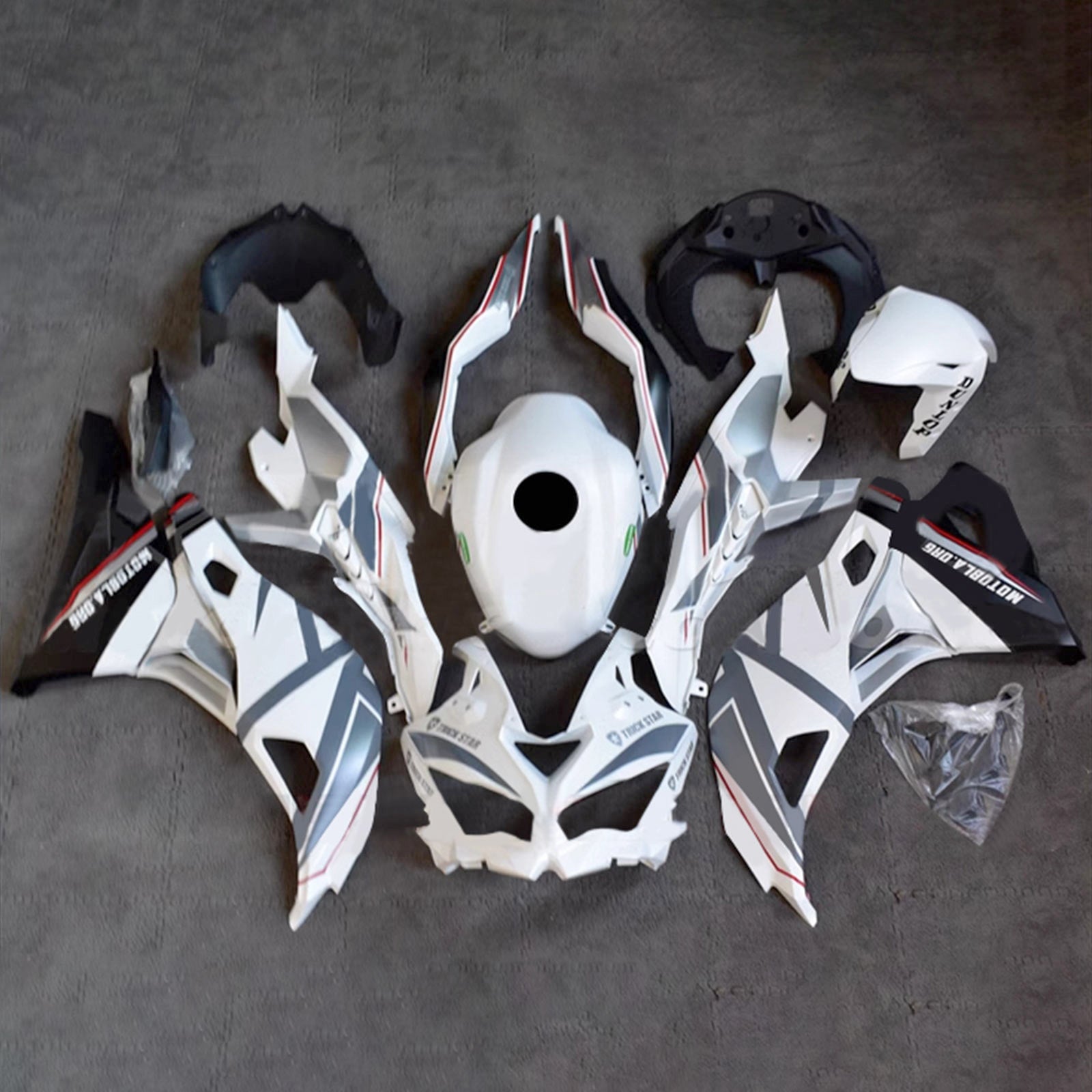 Amotopart 2019-2024 Ninja ZX-25R ZX-4R ZX-4RR Kawasaki Kit de carénage blanc et gris