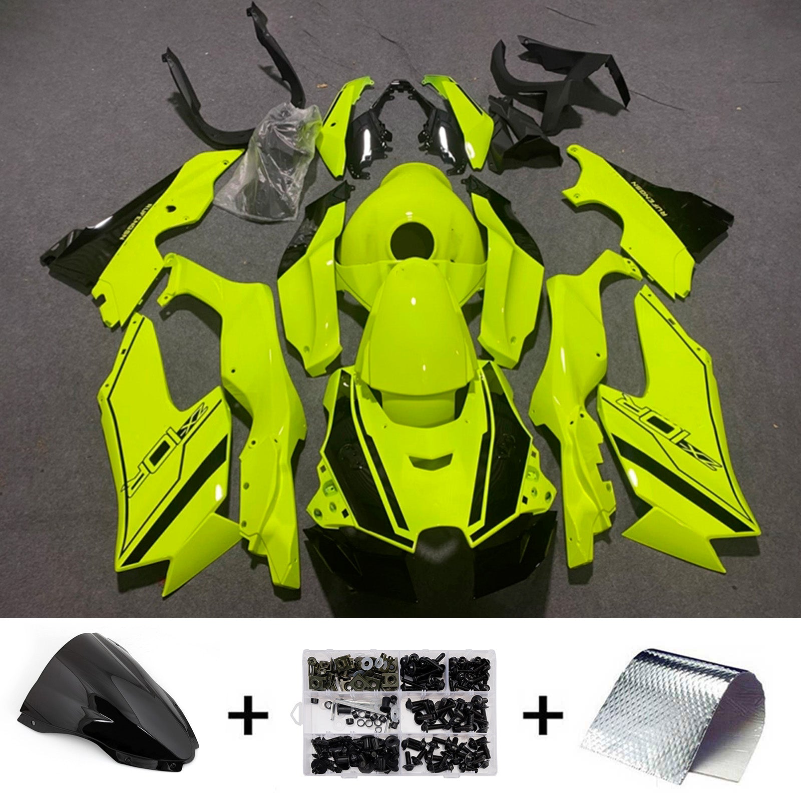 BEST BODY ネオンイエロー セット M Amotopart 2021-2025 Kawasaki ZX-10R/ZX-10RR Neon Yellow Fairing Kit