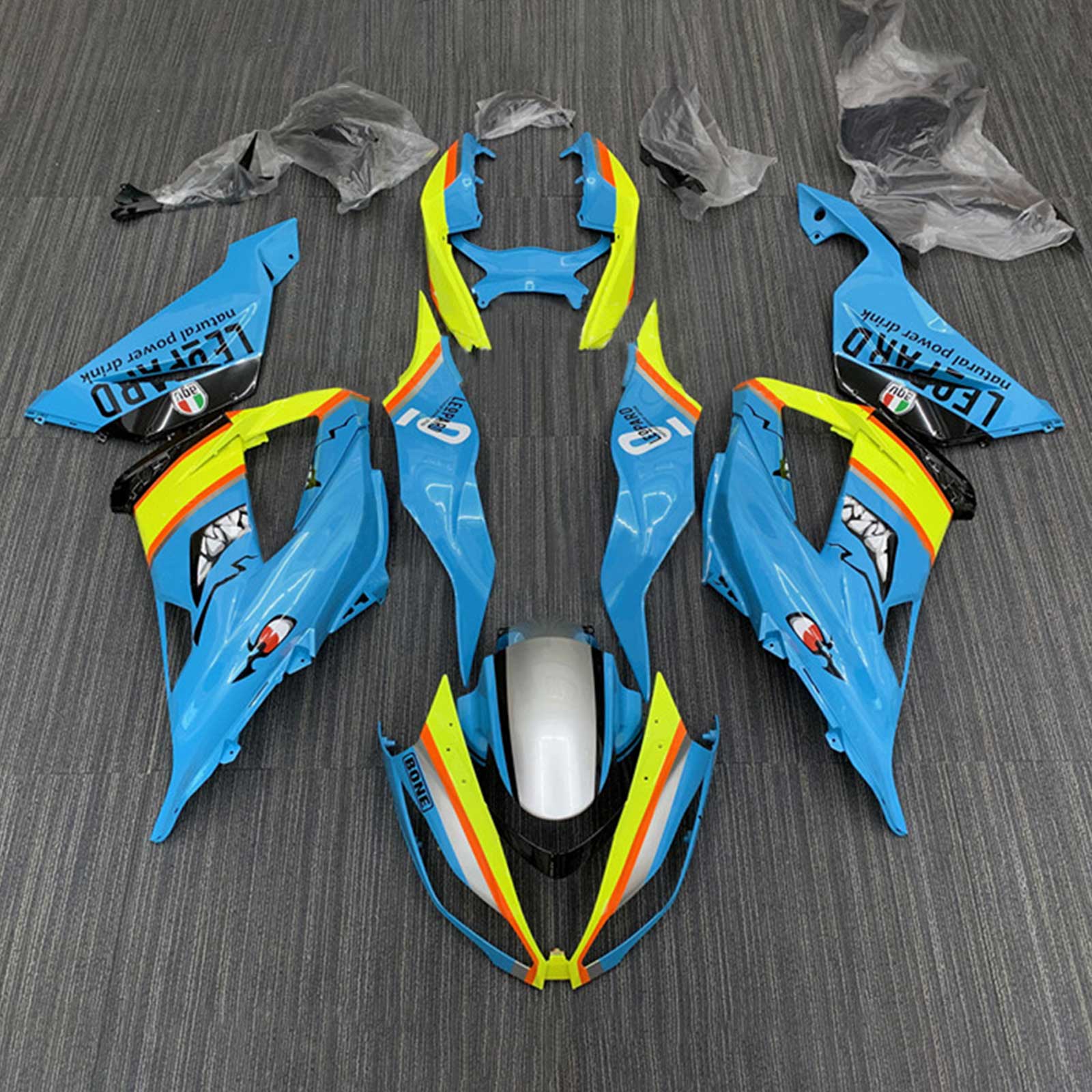 Kit de carenado Amotopart Kawasaki ZX6R 636 2013-2018 azul y amarillo