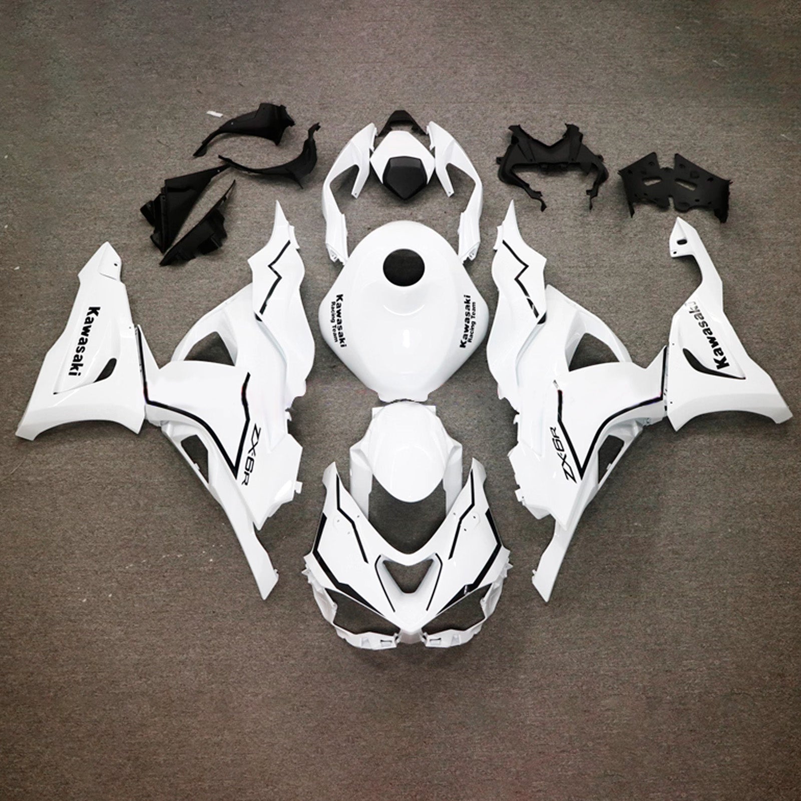 Amotopart 2024-2025 Kawasaki ZX-6R White with Black Fairing Kit