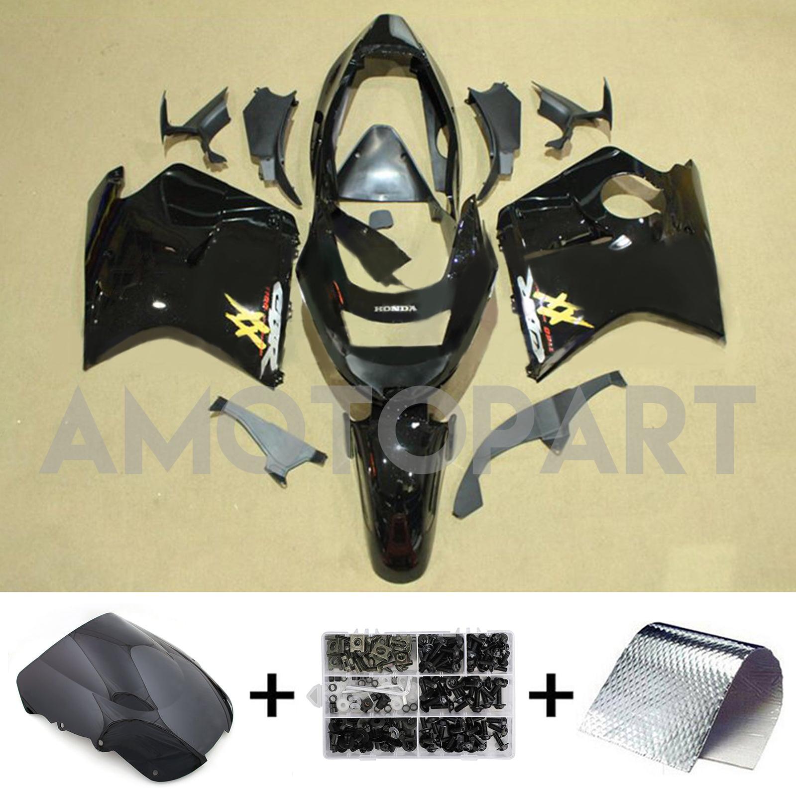 Amotopart 1996-2007 CBR1100XX SuperBlackBird Honda Black with Yellow Logo Fairing Kit