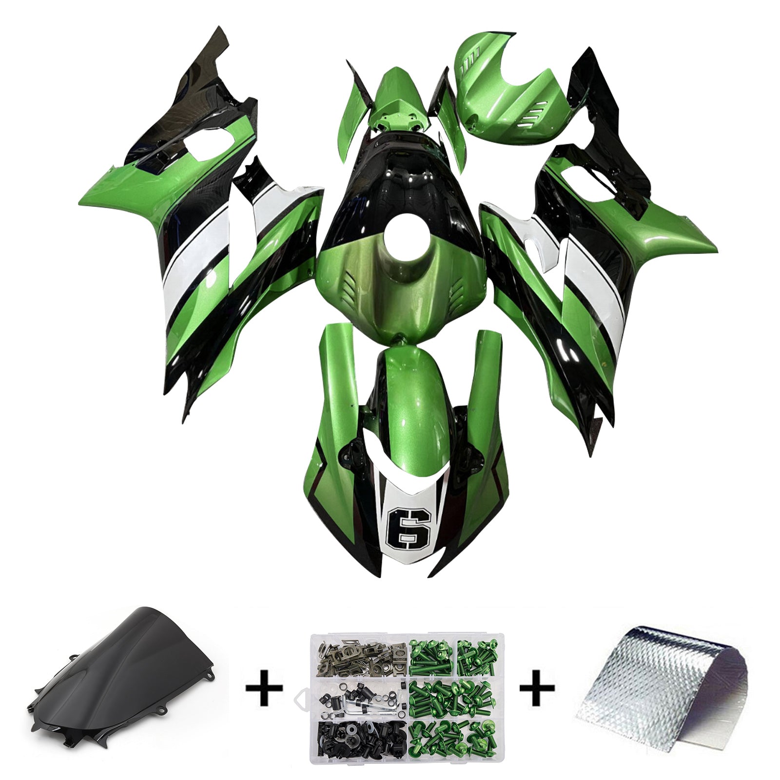 Amotopart 2017-2023 Yamaha YZF-R6 Green Black Fairing Kit