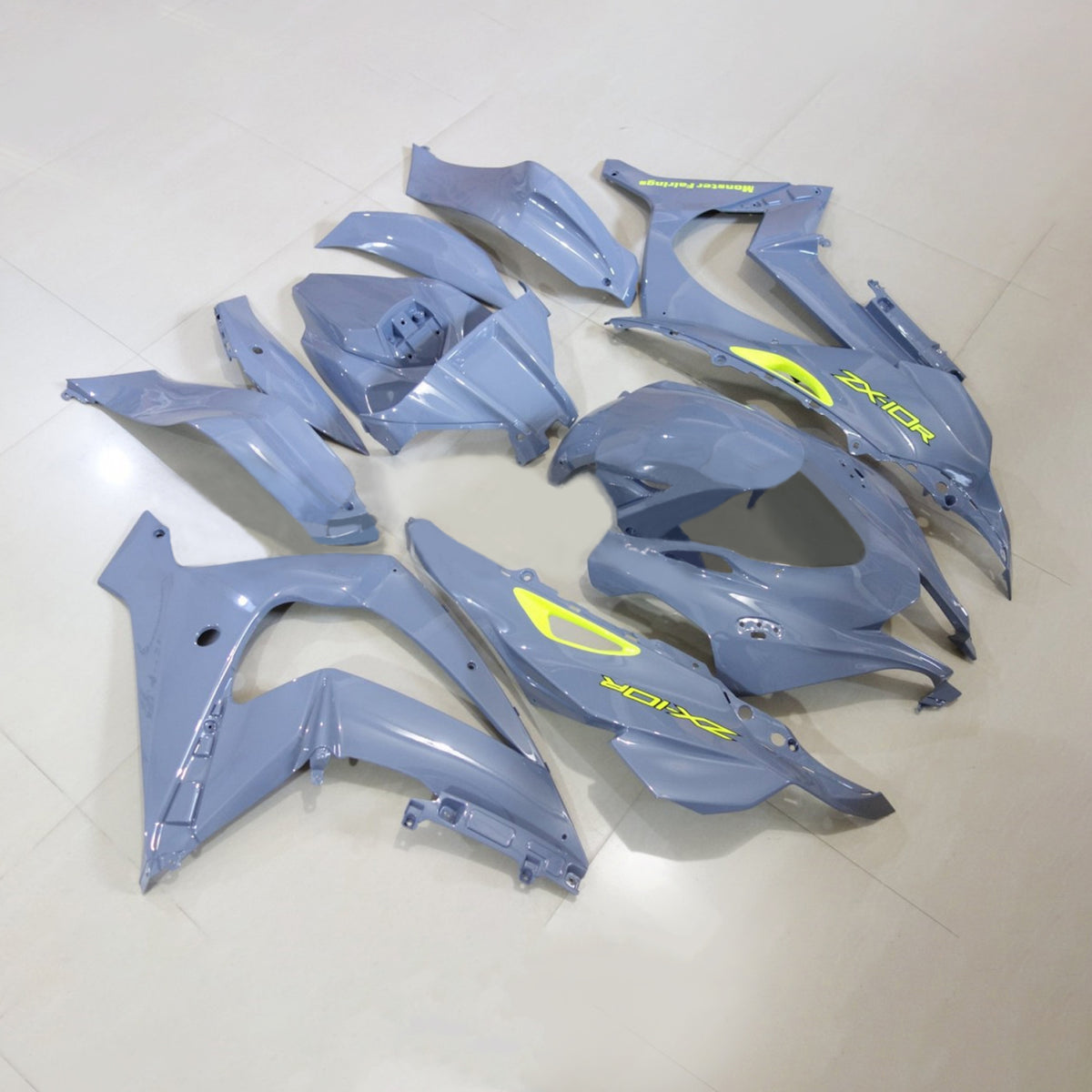 Amotopart 2016-2020 Kawasaki ZX10R Grey mix Blue with Yellow Fairing Kit