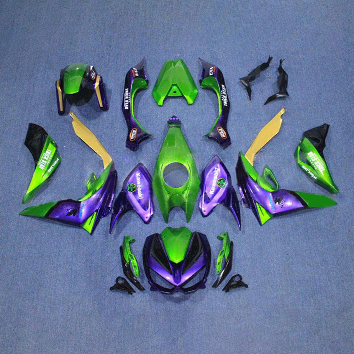 Amotopart 2014-2017 Z1000 Kawasaki Kit de carénage vert et violet