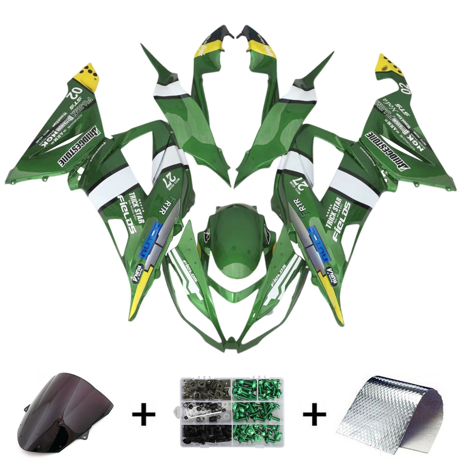 Amotopart 2013-2018 Kit carena Kawasaki ZX6R 636 verde bianco giallo