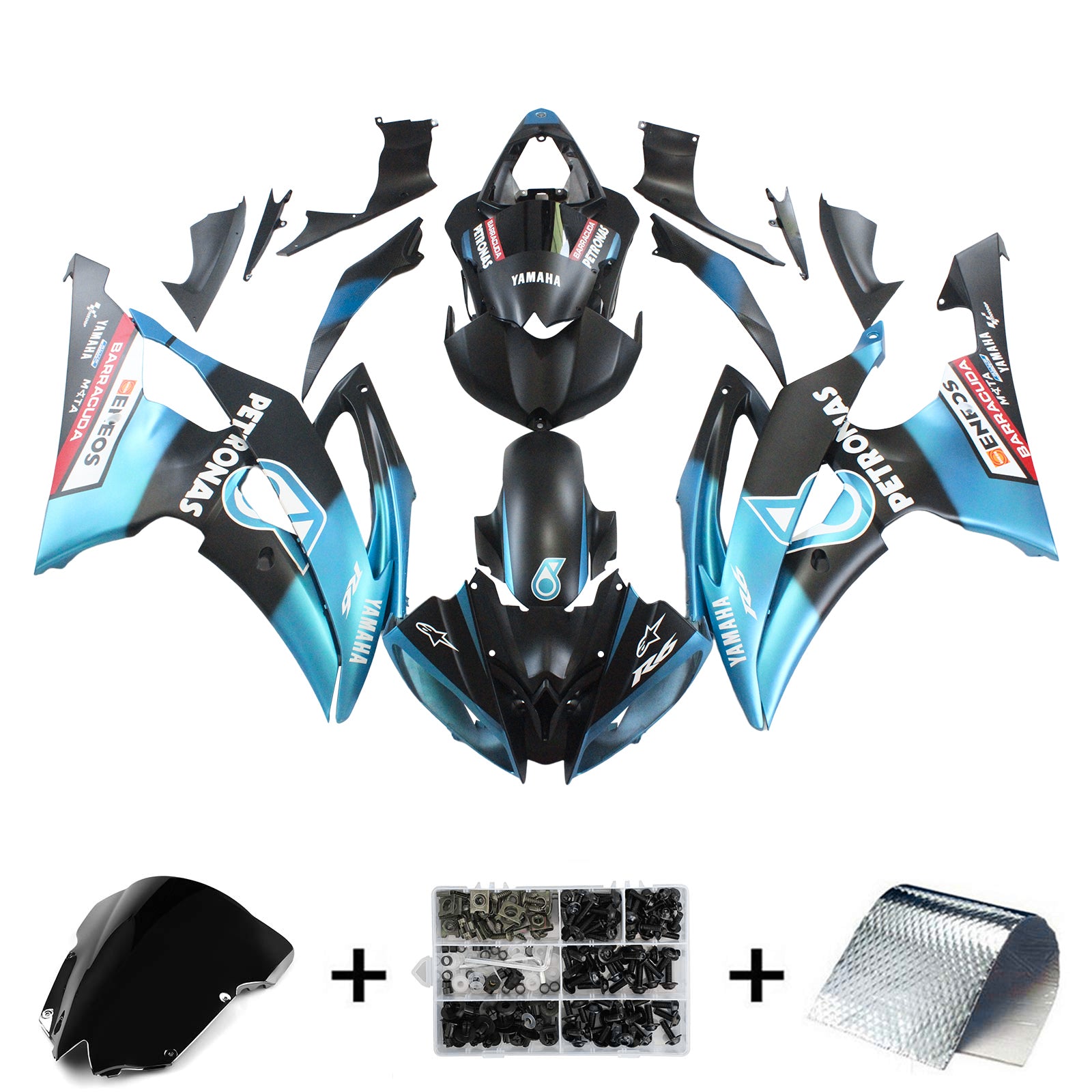 Amotopart 2008-2016 YZF 600 R6 Yamaha Azul Petronas Kit de carenado