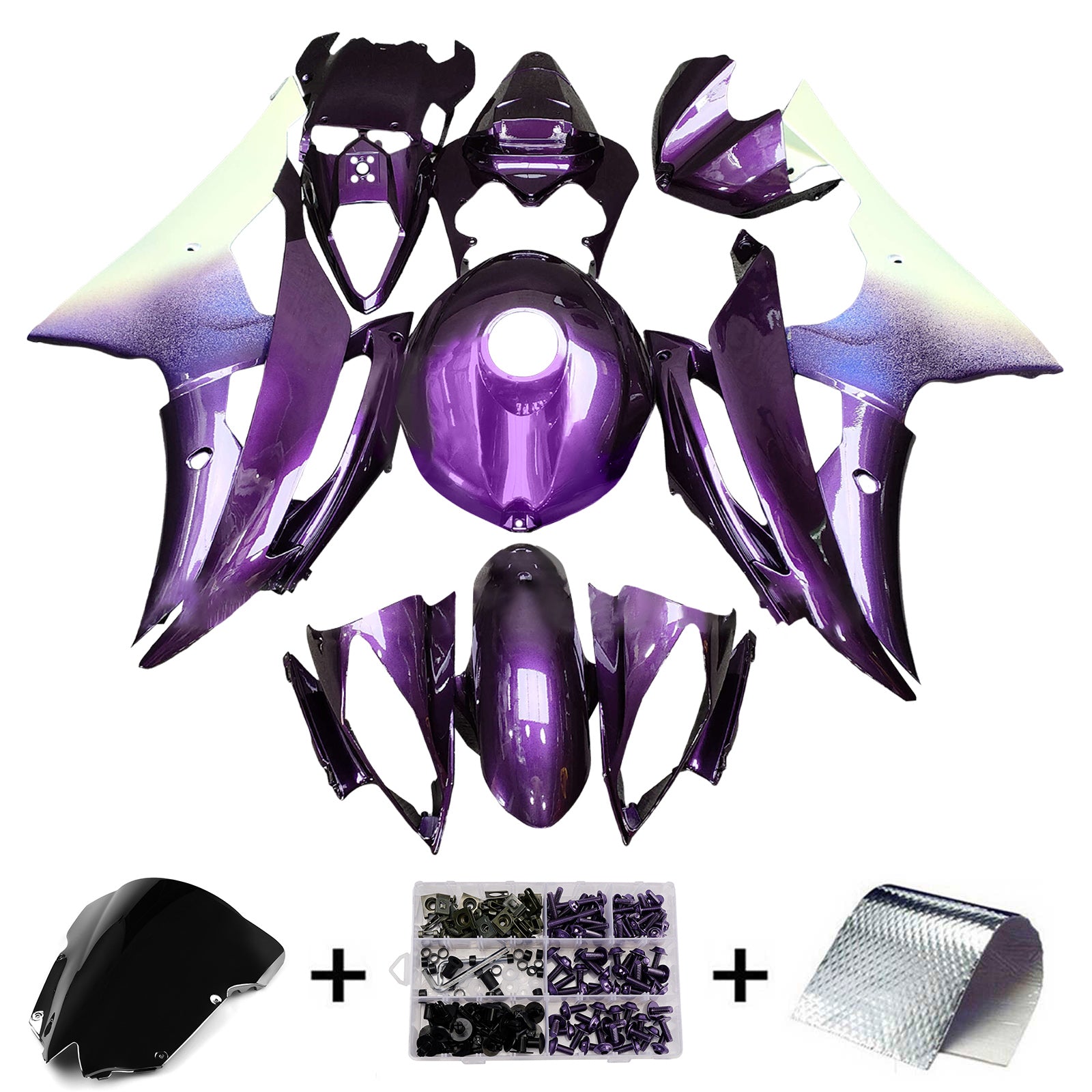 Amotopart 2008-2016 Yamaha YZF-R6 Purple White Fairing Kit