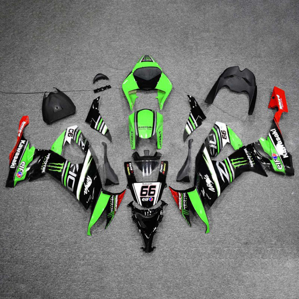 Amotopart 2008-2010 Kit carena Kawasaki ZX10R verde e rosso Style5