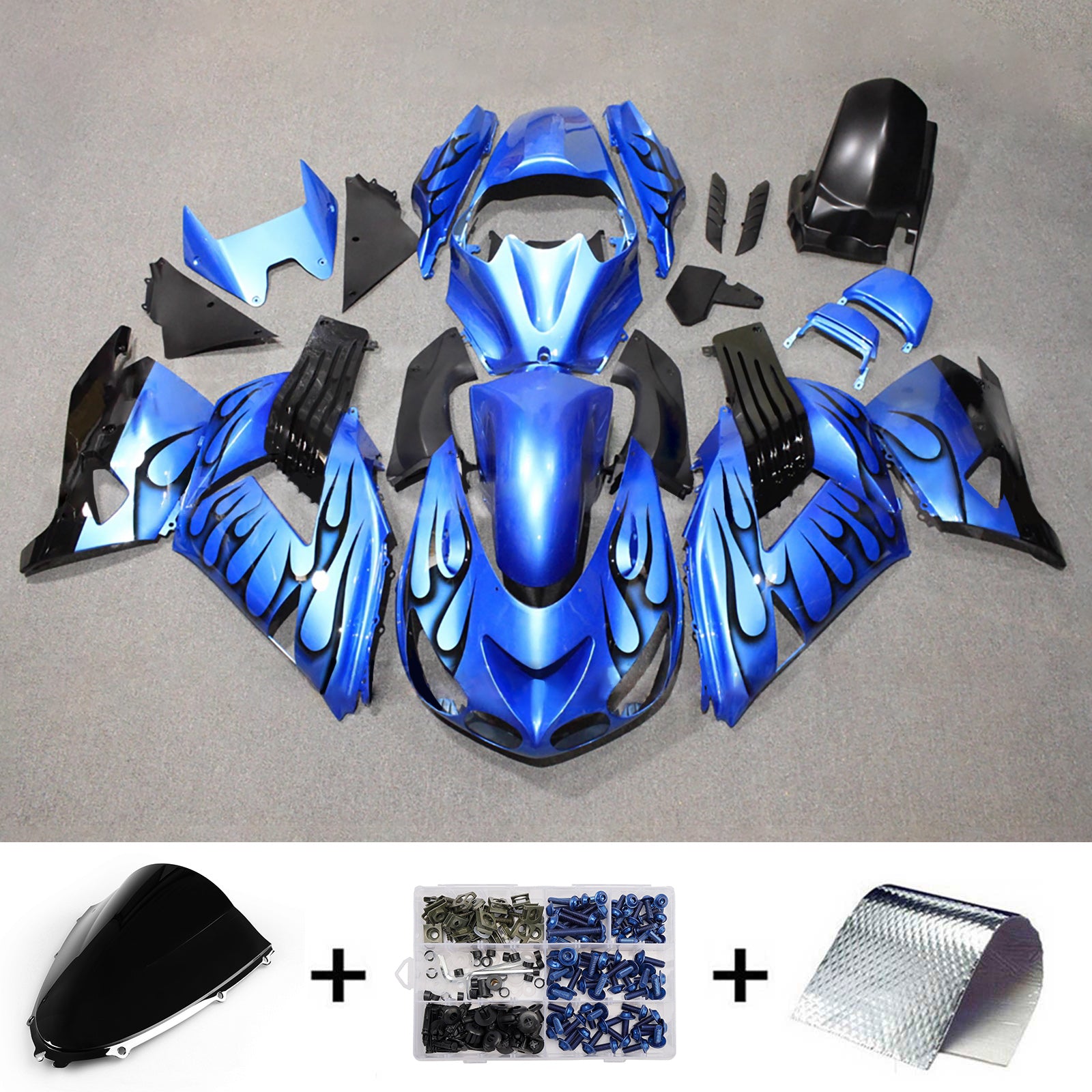 Amotopart 2012-2025 Kawasaki ZX14R ZZR1400 Blue Black Fairing Kit