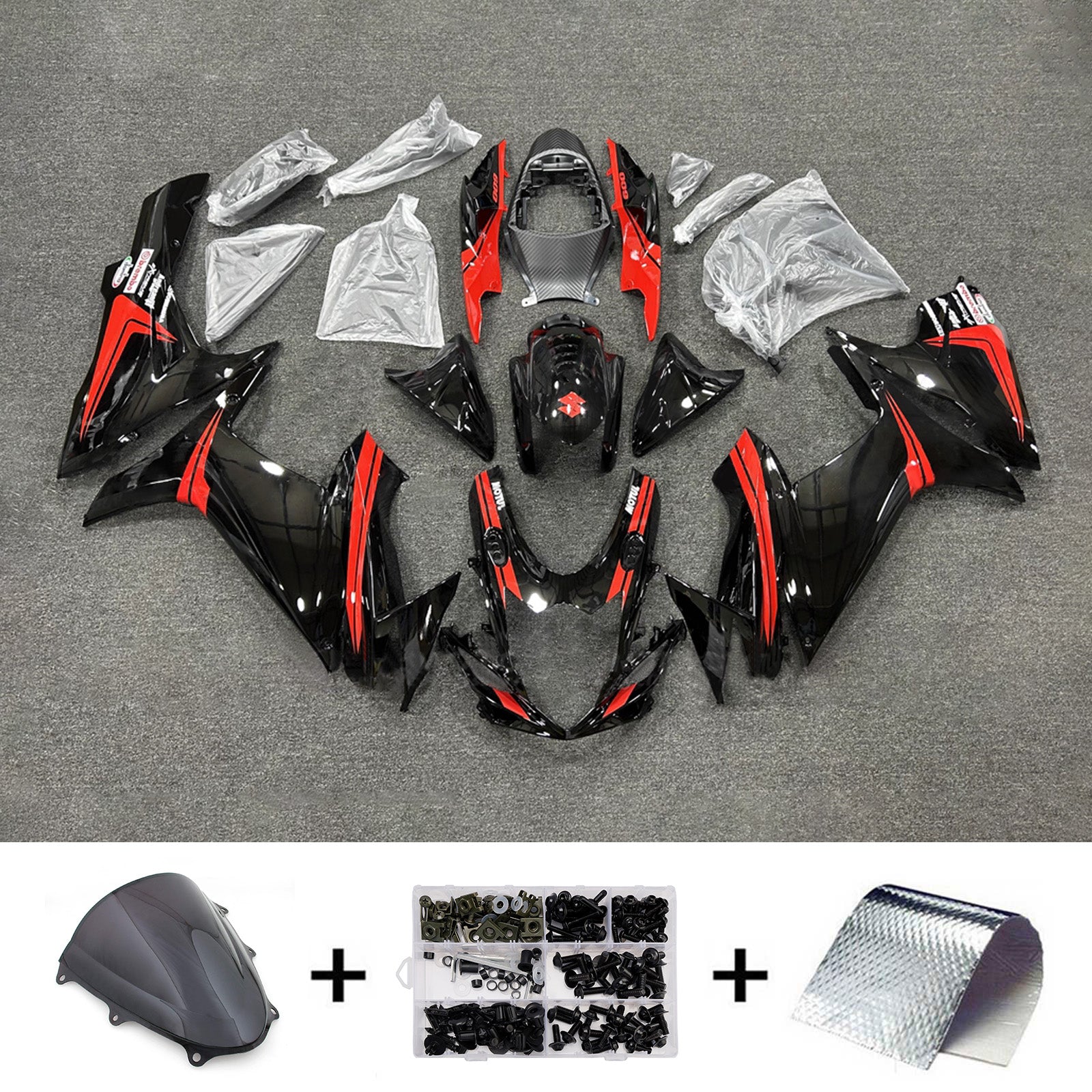 Amotopart 2011-2026 Suzuki GSXR 600/750 Black Red Fairing Kit