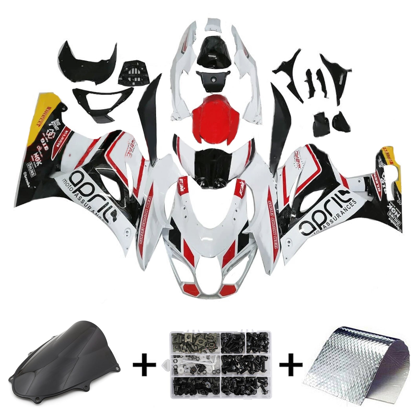 Amotopart 2017-2024 K17 GSXR1000 Suzuki Kit de carénage blanc et rouge