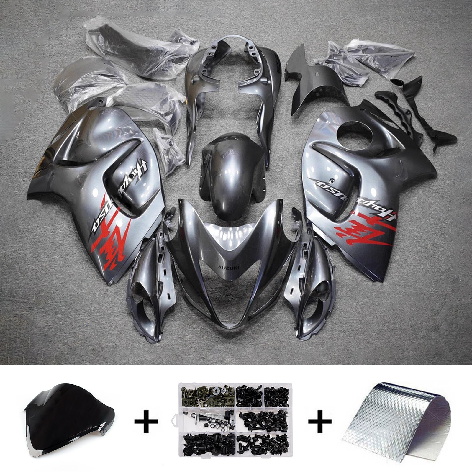 Amotopart 2008-2020 Suzuki Hayabusa GSX1300R Gray Red Fairing Kit