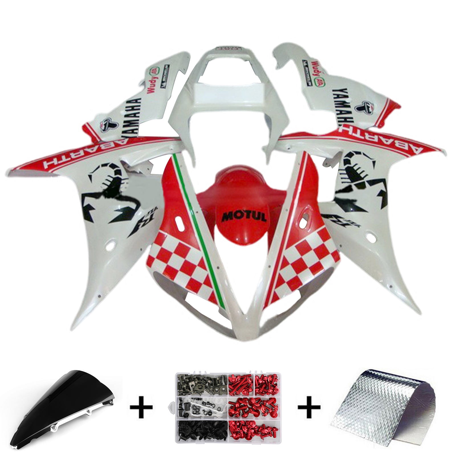 Amotopart 2002-2003 Yamaha YZF R1 Red White Fairing Kit