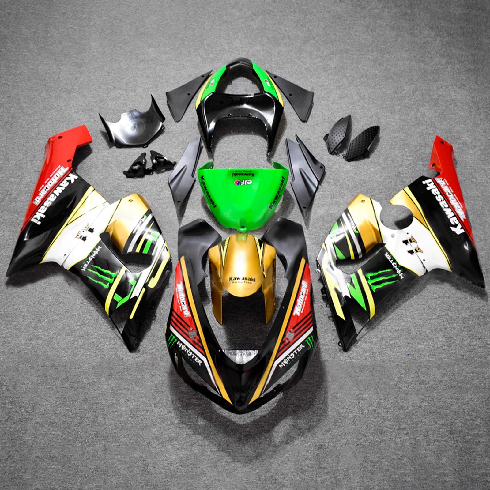 Amotopart 2005-2006 Kawasaki ZX6R 636 Black Red Green Fairing Kit