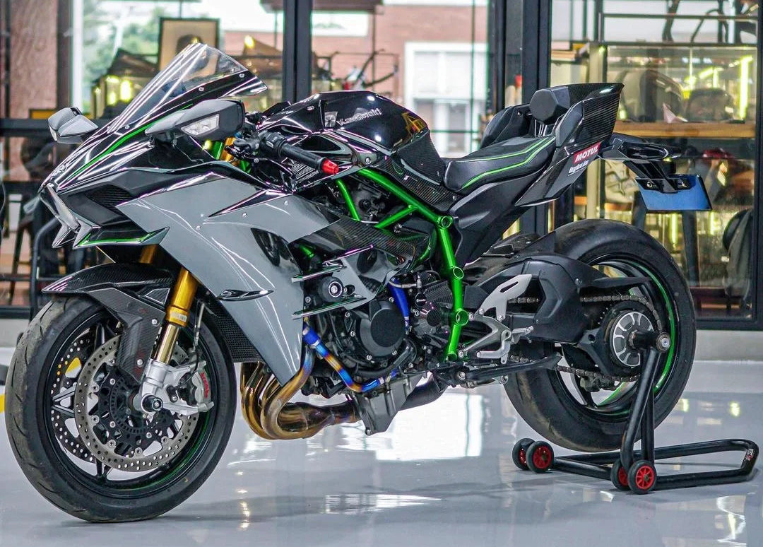 Amotopart 2015–2022 Ninja H2 Kawasaki grau-grün gestreiftes Verkleidungsset