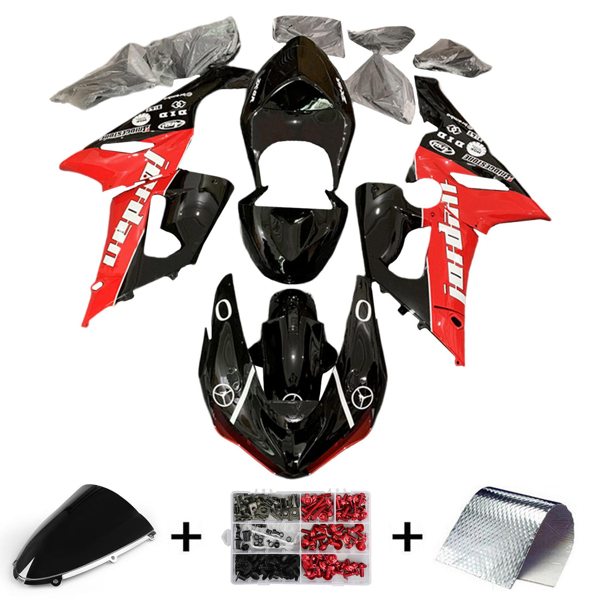 Amotopart 2005-2006 Kawasaki ZX6R 636 Kit de carenado negro y rojo