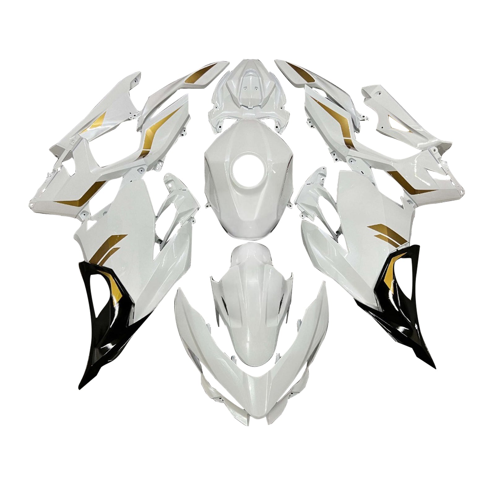 Amotopart 2018-2024 Kawasaki EX400 Ninja400 Black White Gold Fairing Kit