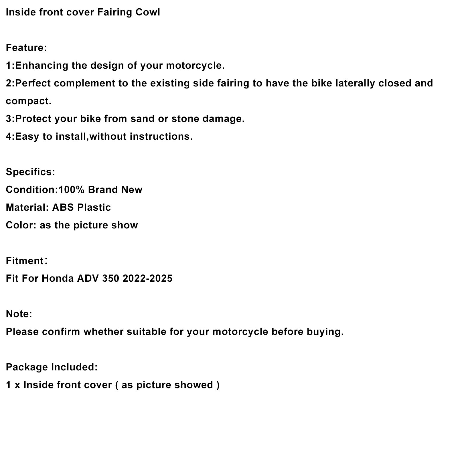 Honda ADV 350 2022-2025 Inside Front Cover Fairing Cowl