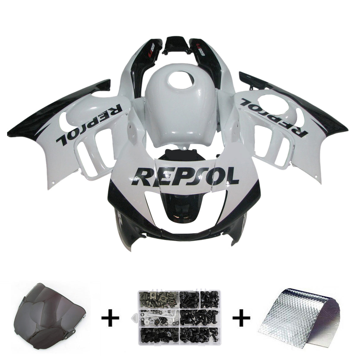 Amotopart 1995-1996 Honda CBR600 F3 Kit de carenado negro blanco brillante