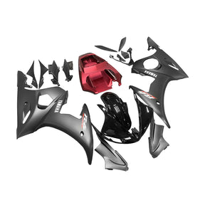 Amotopart Verkleidungsset für Yamaha YZF 600 R6 2003–2004, R6S 2006–2009, mattschwarz und rot