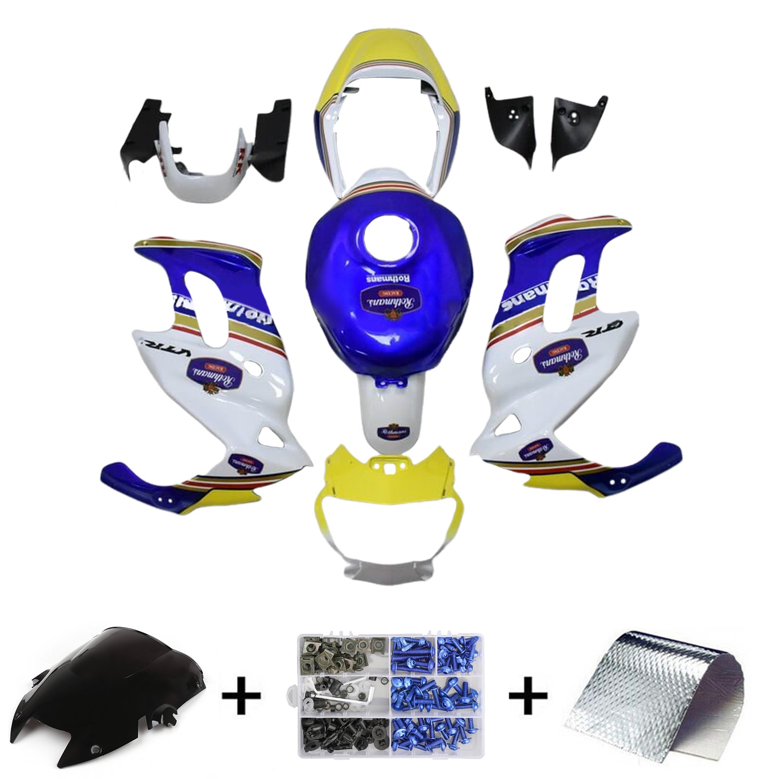 Amotopart 1997-2005 VTR1000F Honda Kit de carenado azul y amarillo