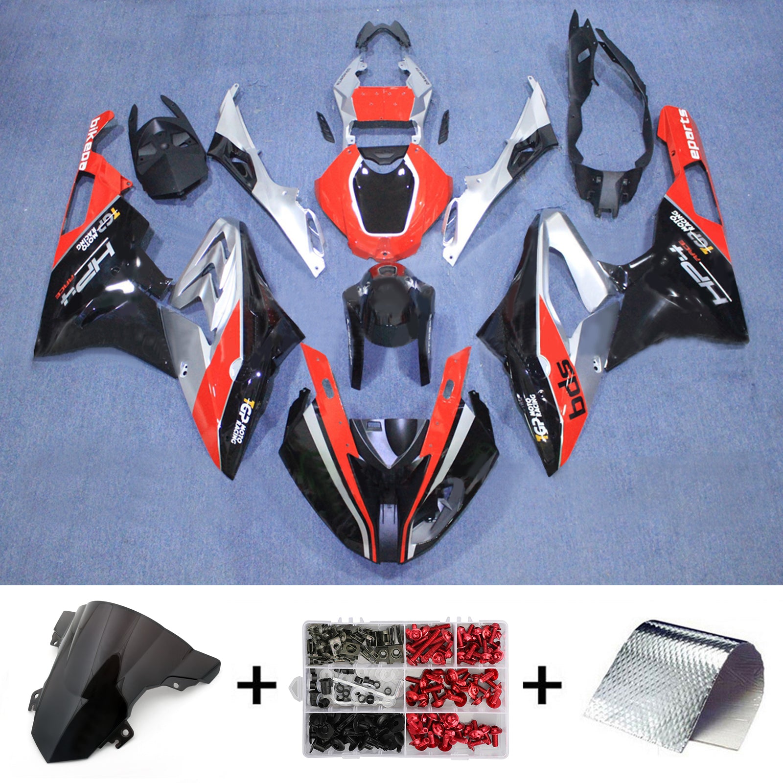 Amotopart 2017-2018 BMW S1000RR Glossy Black Red Silver Fairing Kit