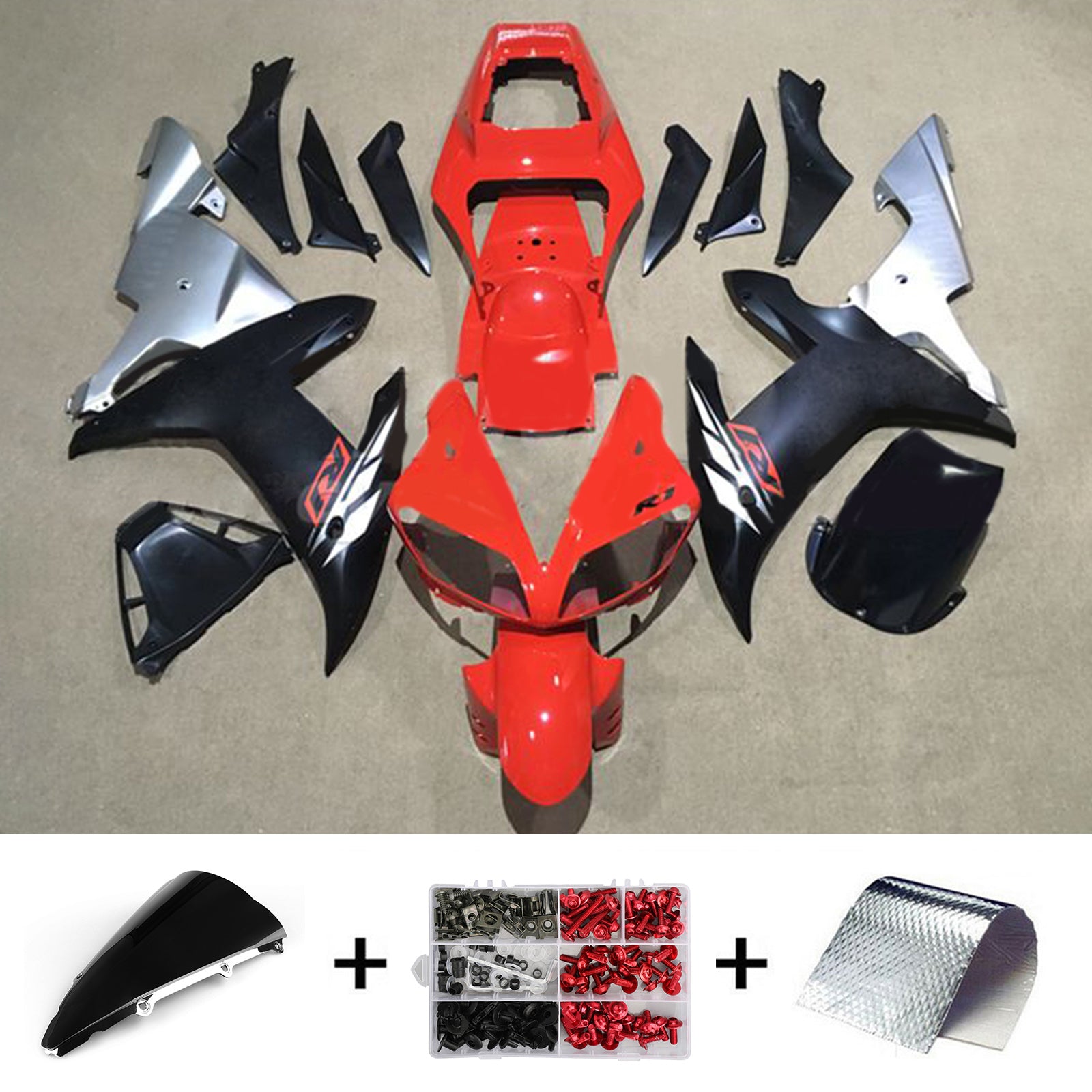 Amotopart 2002-2003 YZF-R1 Yamaha negro y rojo estilo 6 kit de carenado