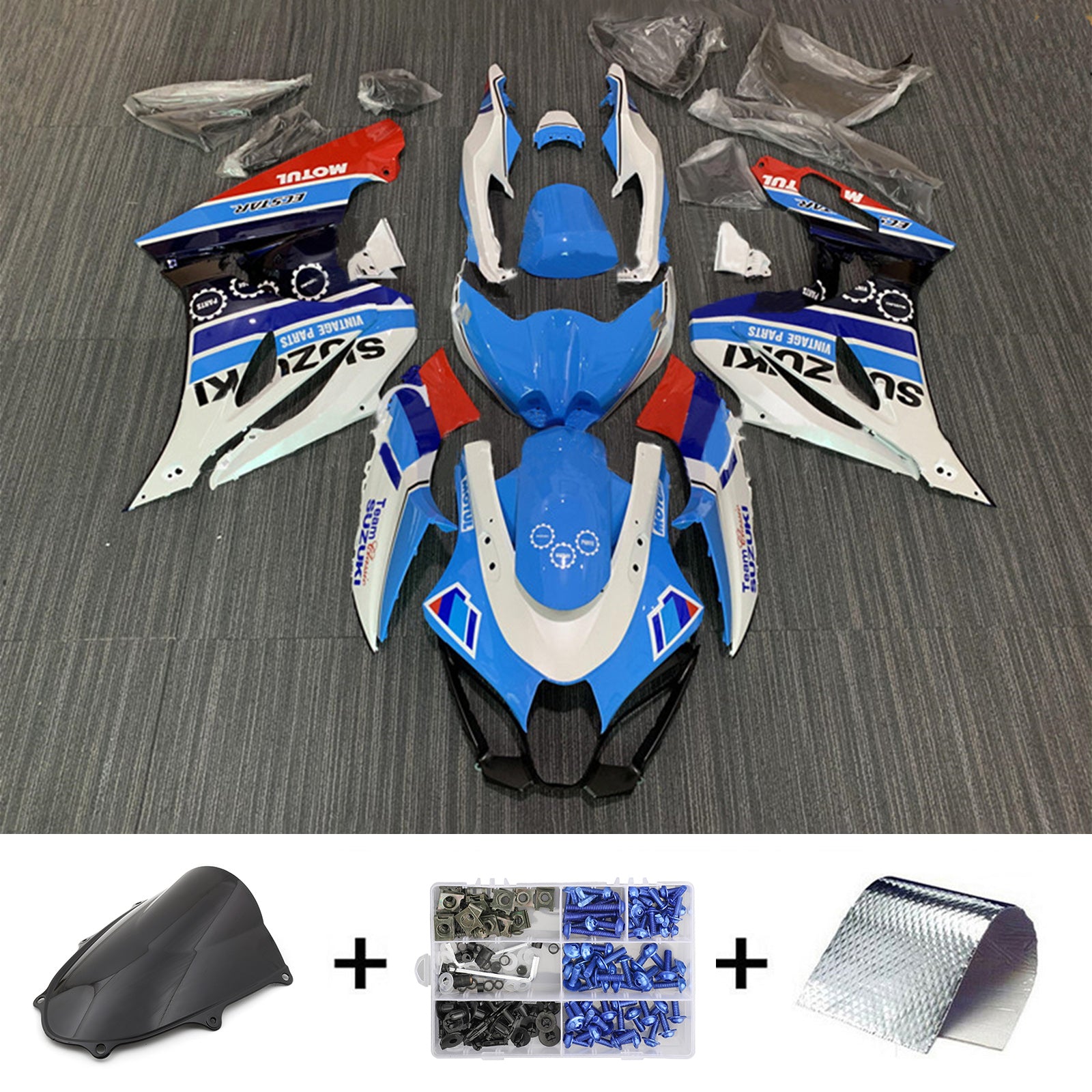 Amotopart 2017-2024 K17 GSXR1000 Suzuki Blue&White Style1 Fairing Kit