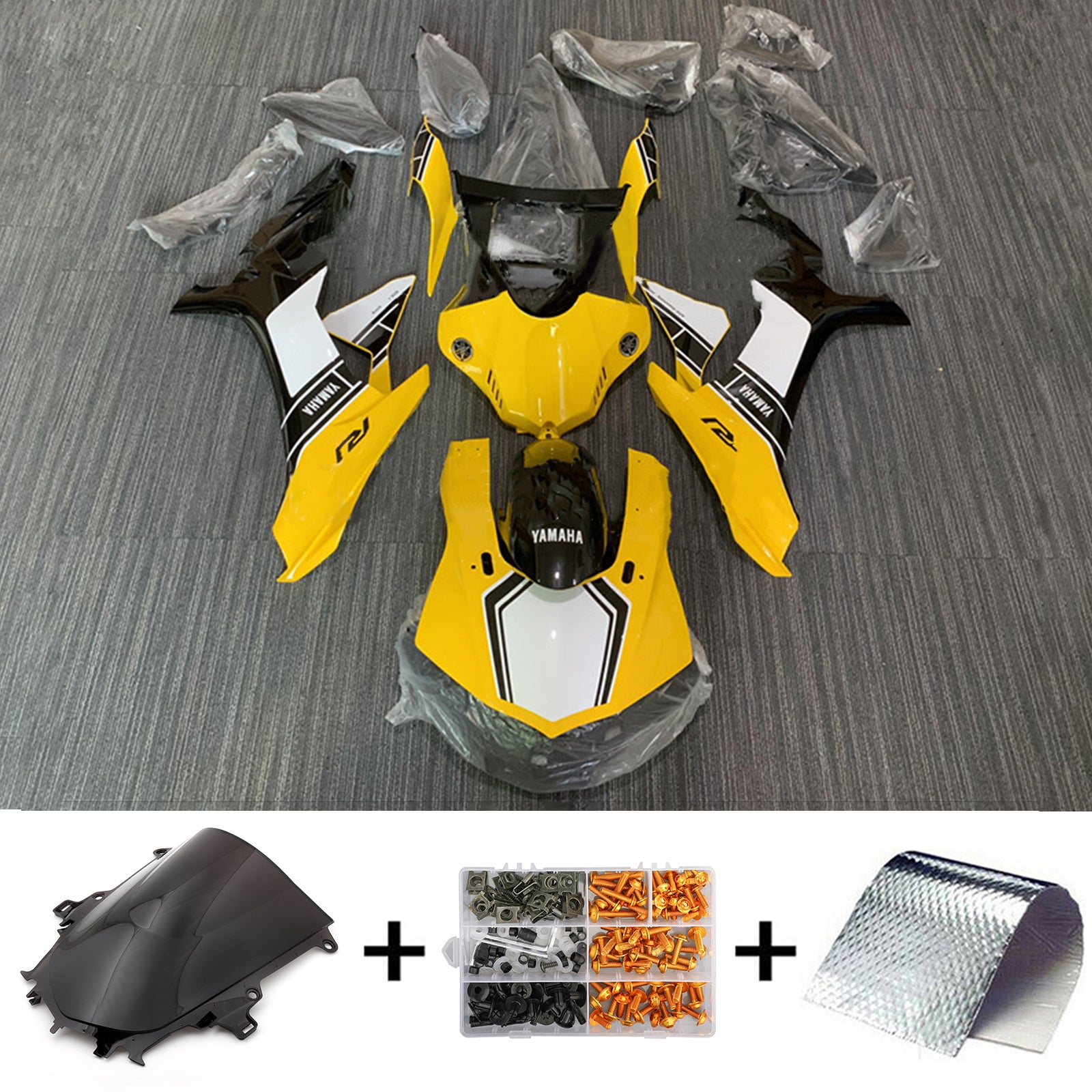 Amotopart Yamaha YZF 1000 R1 2015-2019 Kit de carénage jaune et blanc