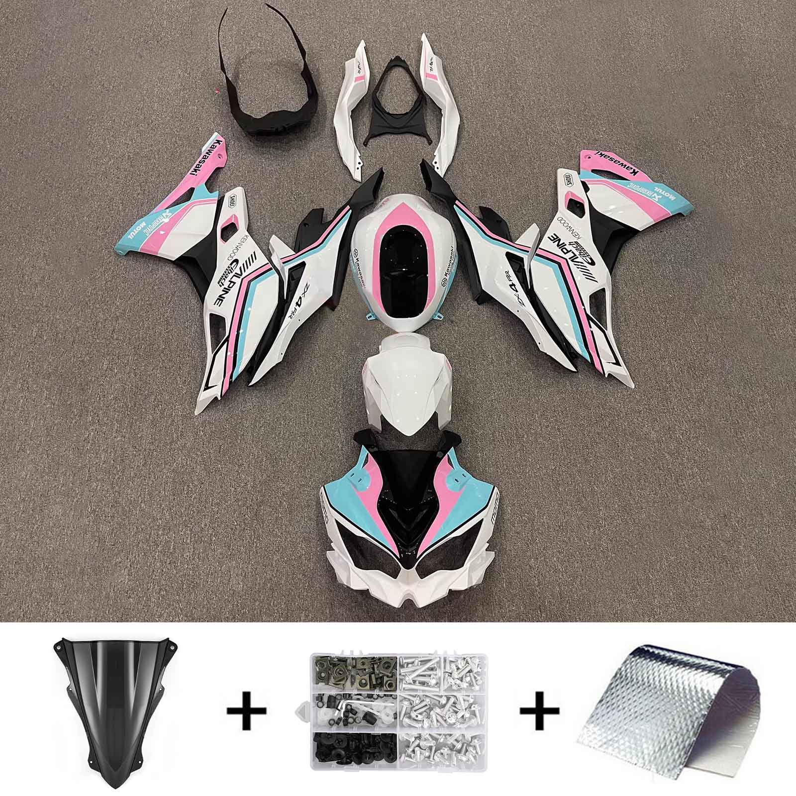 Amotopart 2019-2024 Ninja ZX-25R ZX-4R ZX-4RR Kawasaki Pink &amp; Blau Verkleidungssatz