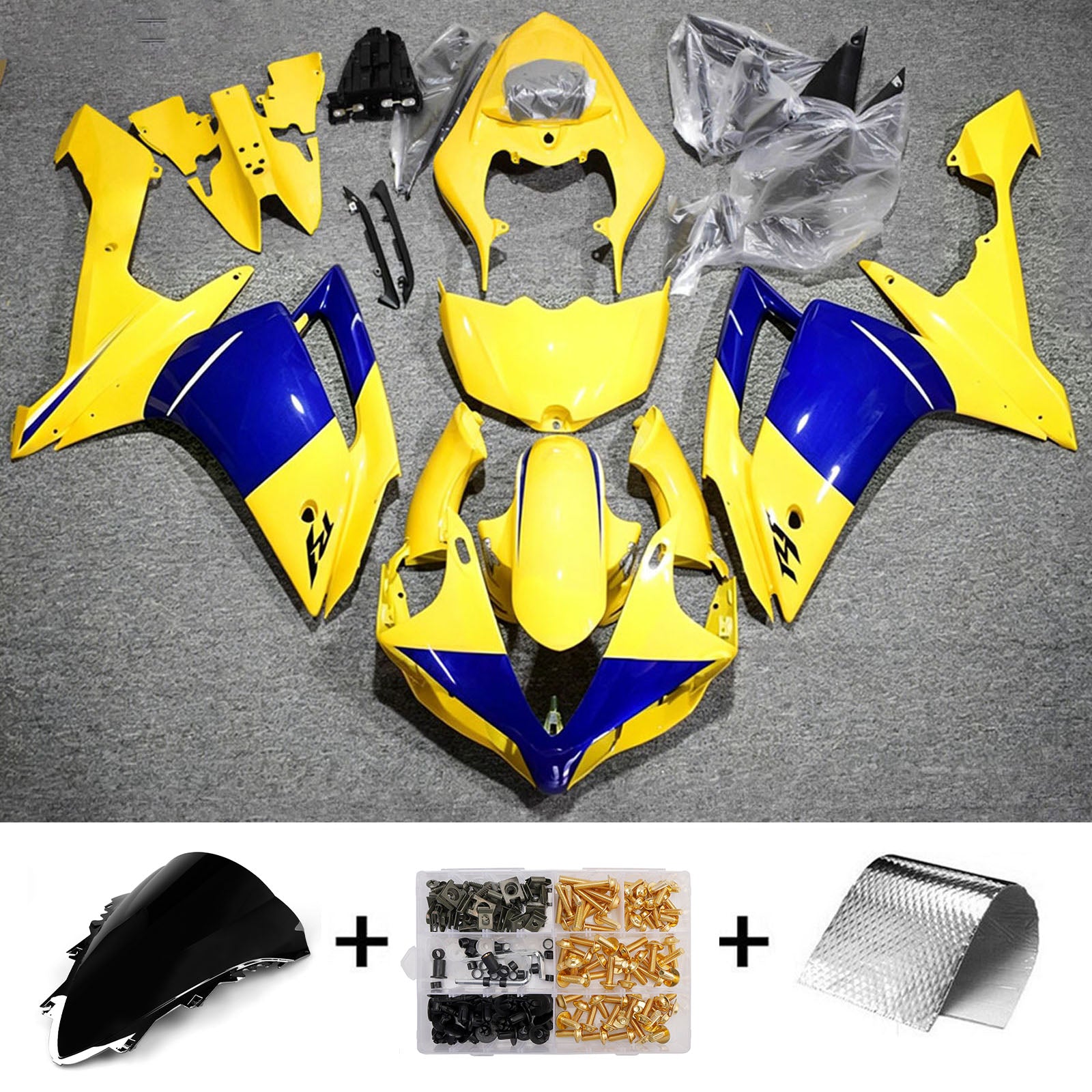 Amotopart 2007-2008 Yamaha YZF 1000 R1 Yellow/Blue Fairing Kit