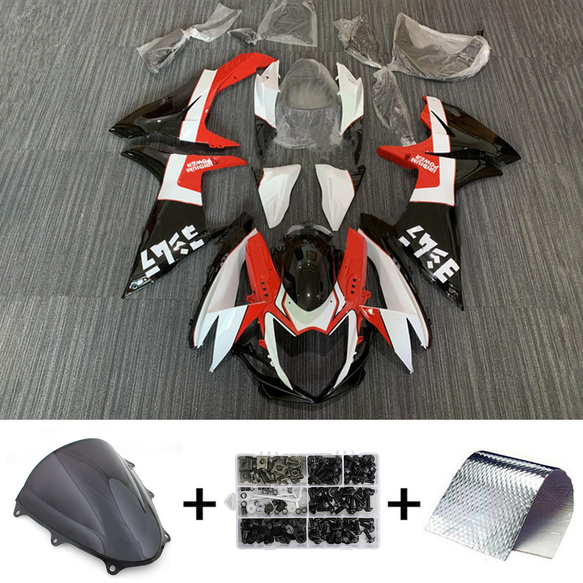 Amotopart 2011-2024 GSXR 600/750 Suzuki Kit de carénage rouge et noir