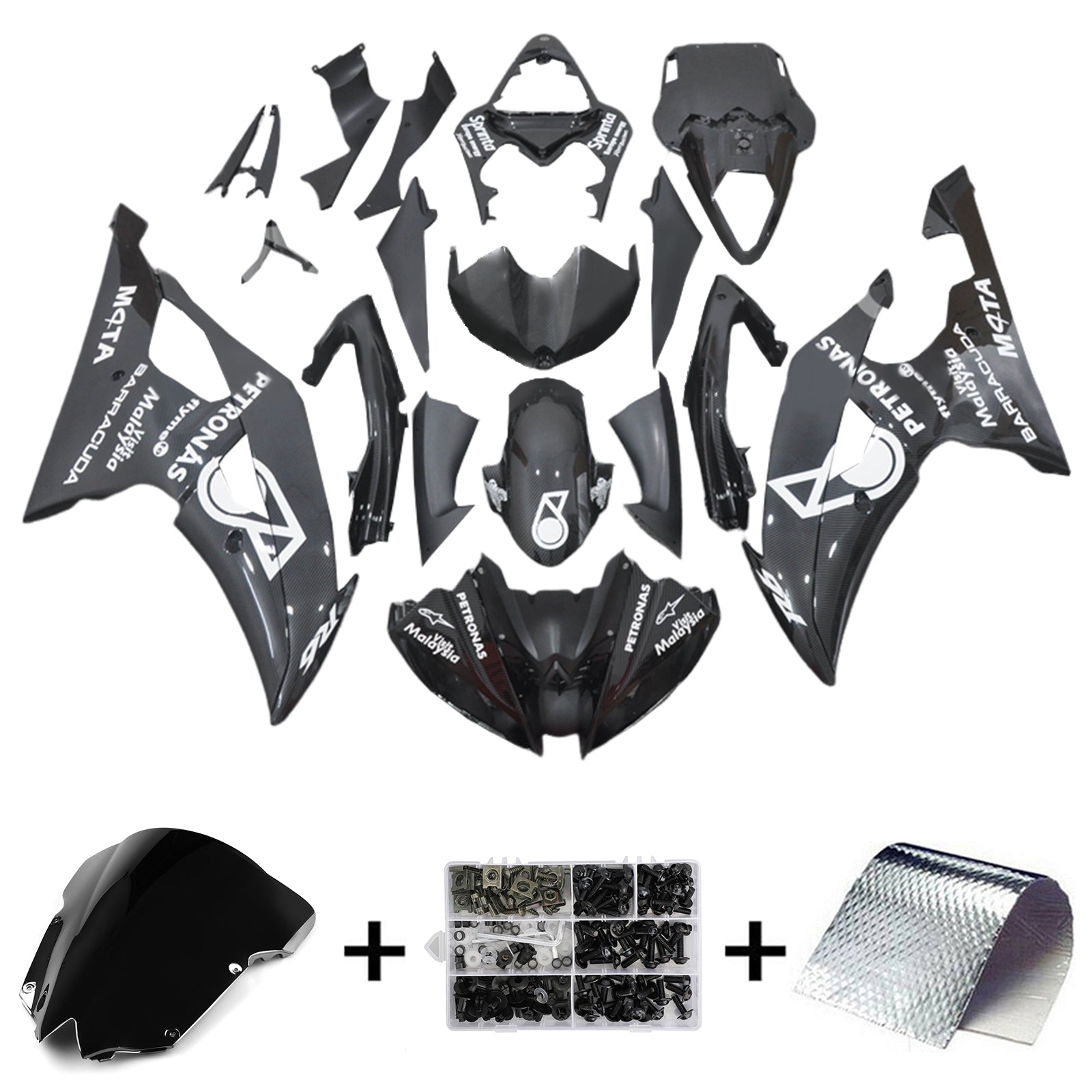 Amotopart 2008-2016 Yamaha YZF 600 R6 Negro Petronas Style1 Kit de carenado