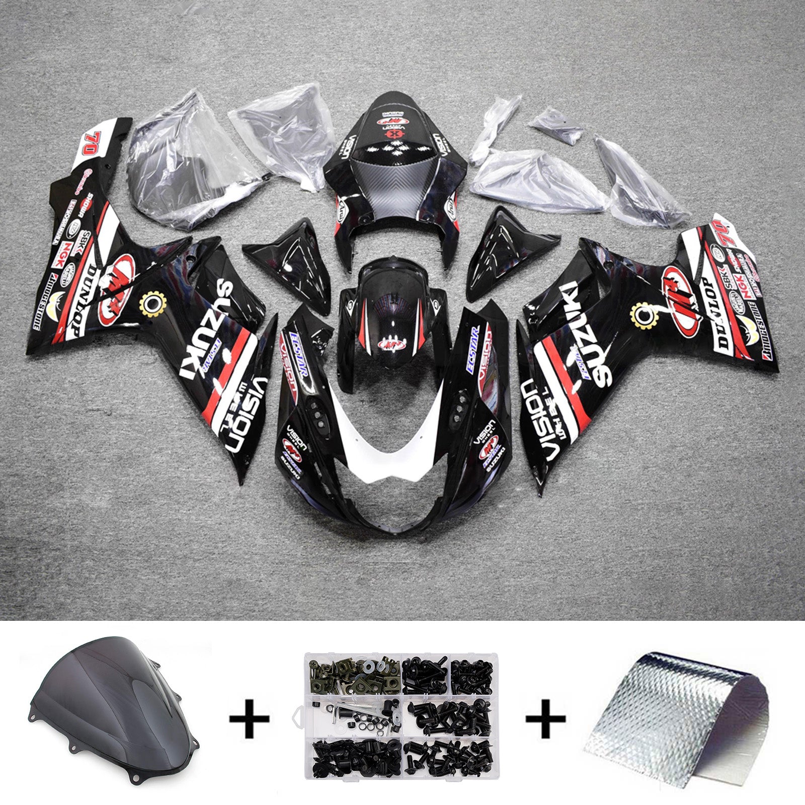 Amotopart 2011-2026 Suzuki GSXR 600/750 Black White Red Fairing Kit