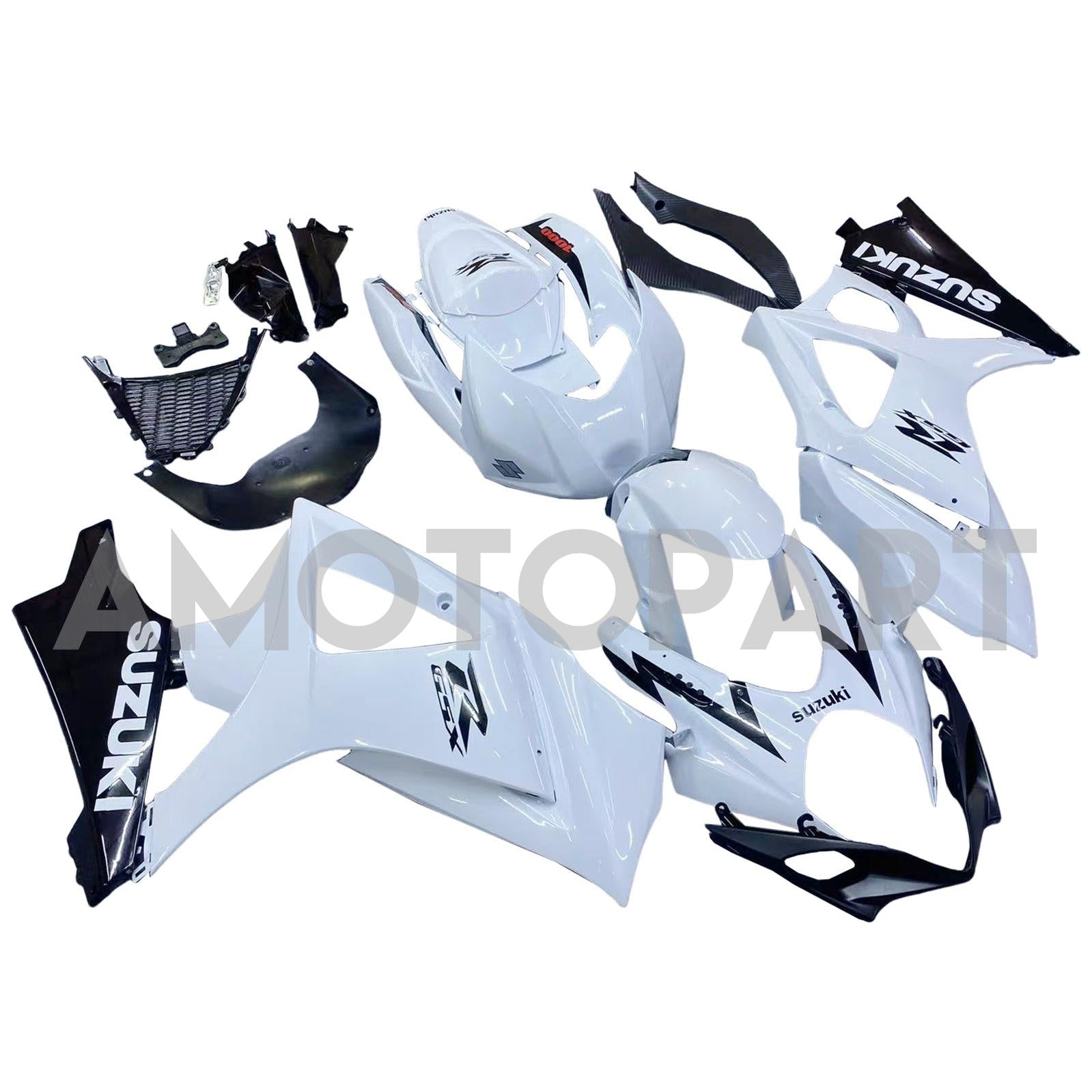 Amotopart 2007-2008 Suzuki GSXR1000 White Black Fearing Kit