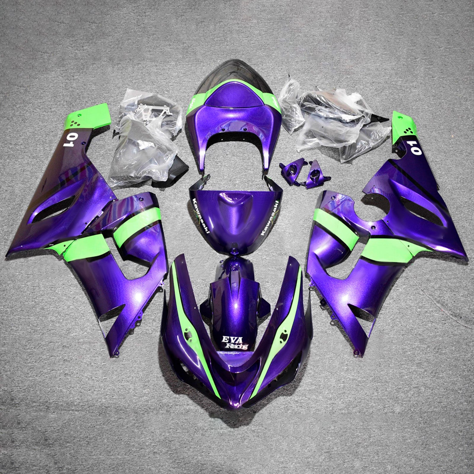 Amotopart 2005-2006 Kawasaki ZX6R 636 Purple Green Fairing Kit