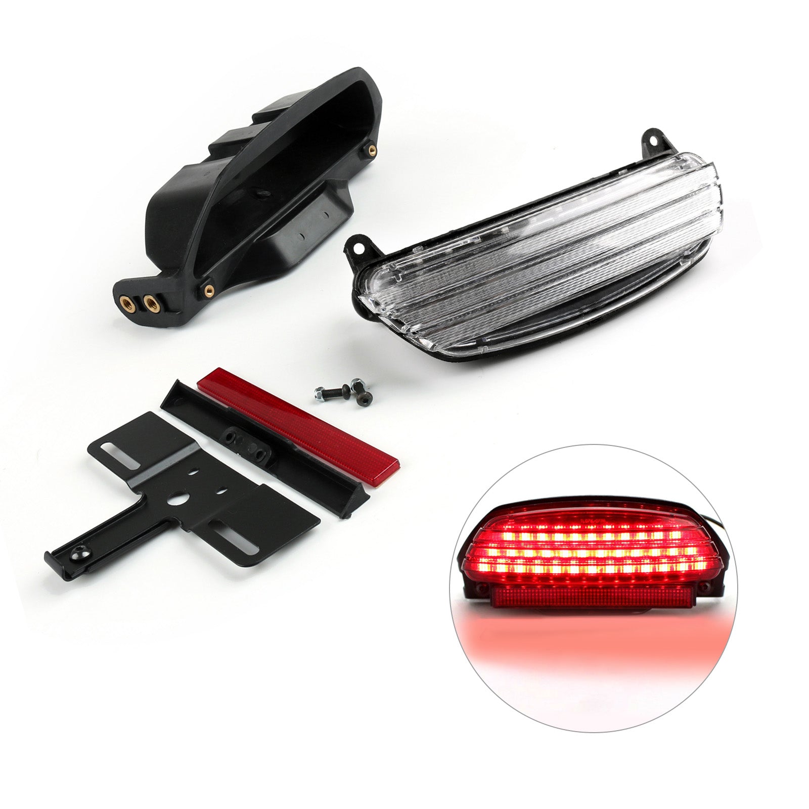 Softail FXST FXSTB FXSTC Tri-Bar Fender LED Tail Light + Bracket Blk