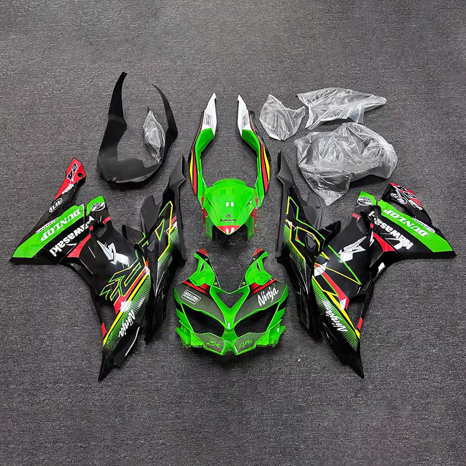 Amotopart 2019-2022 Kawasaki Ninja ZX-25R 2023-2025 Kawasaki Ninja ZX-4R/ZX-4RR Green Black Red Fairing Kit