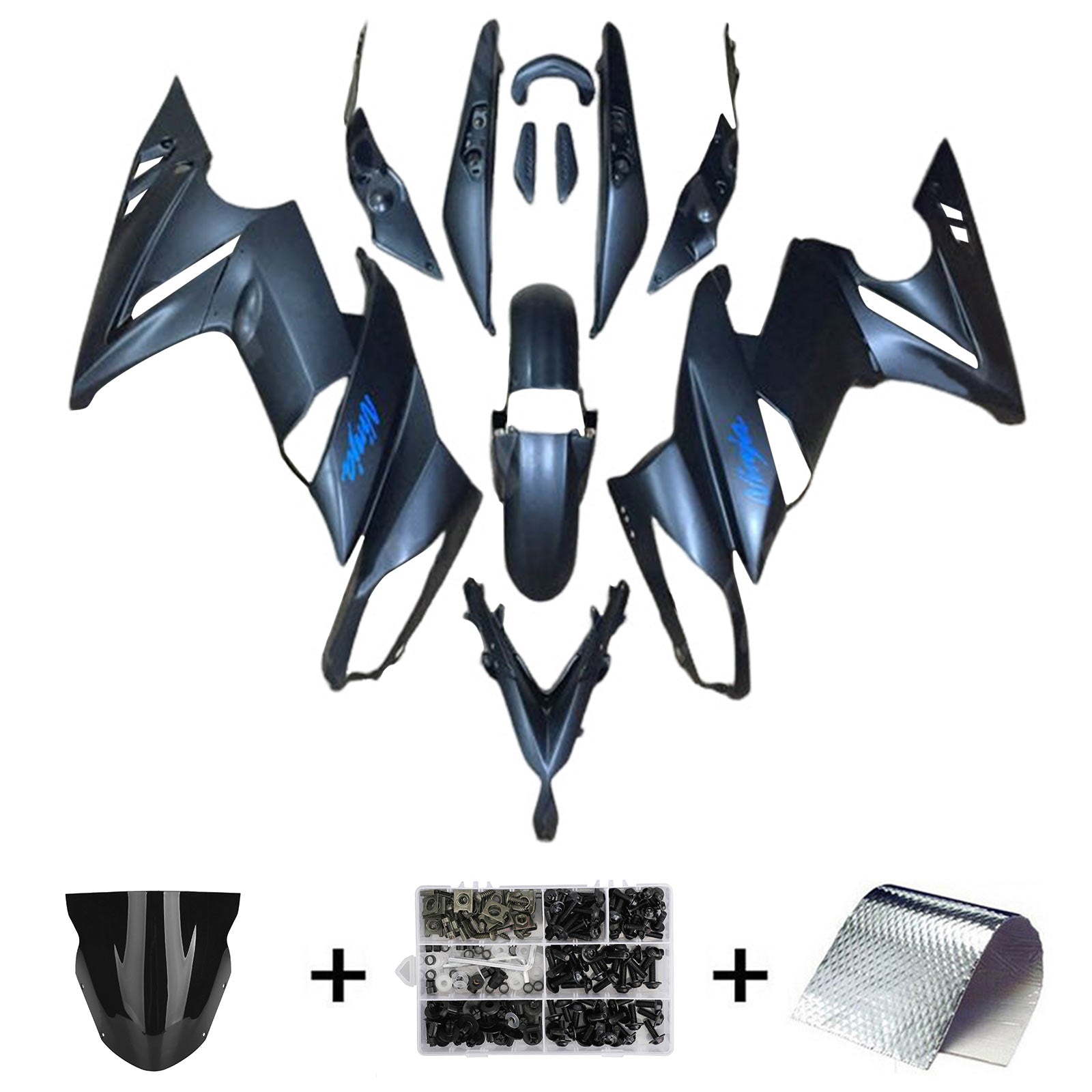 Amotopart 2009-2011 Kawasaki Ninja650 EX650 Matte Black Blue Fairing Kit