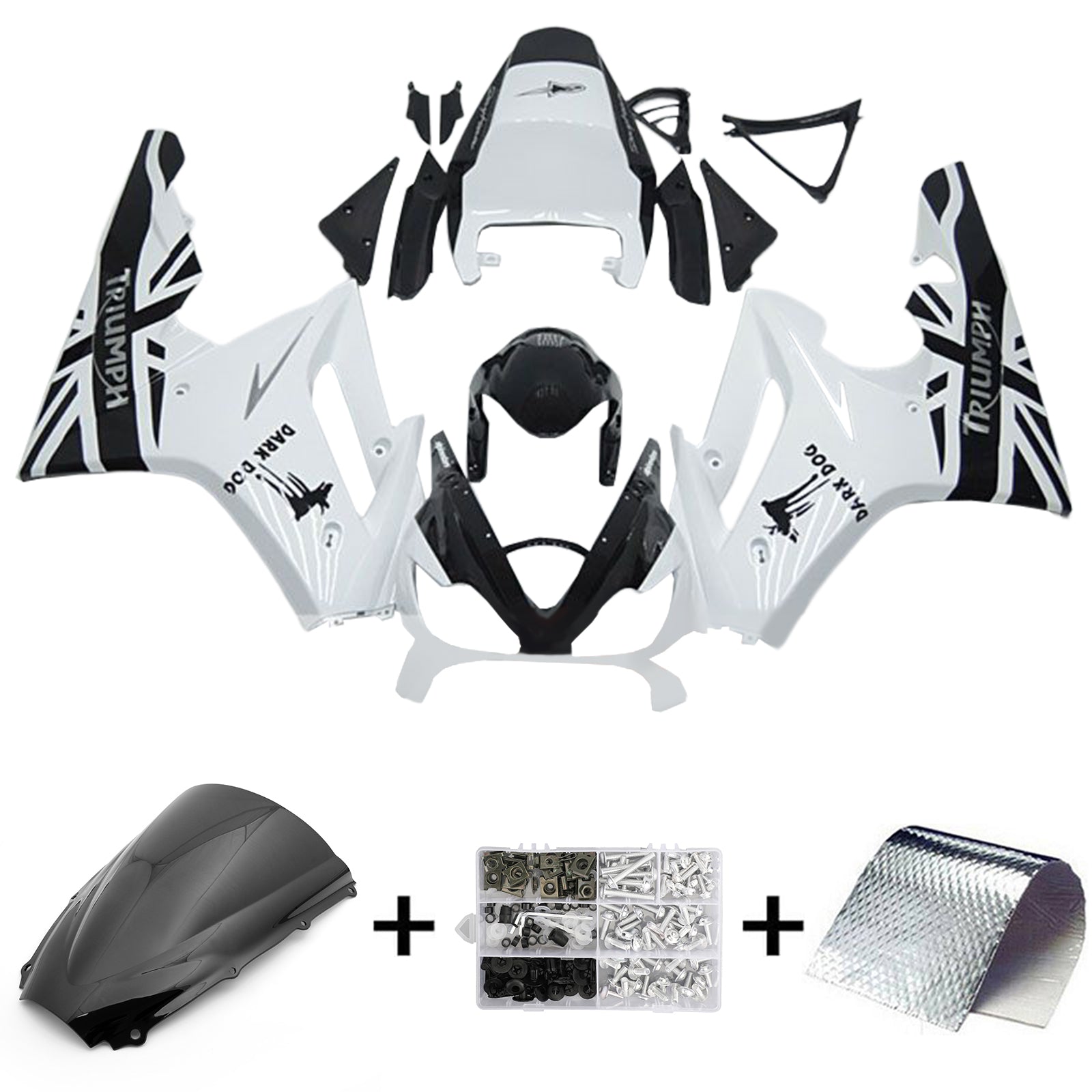 Amotopart 2006-2008 Triumph Daytona 675 Kit de carenado blanco y negro Style2