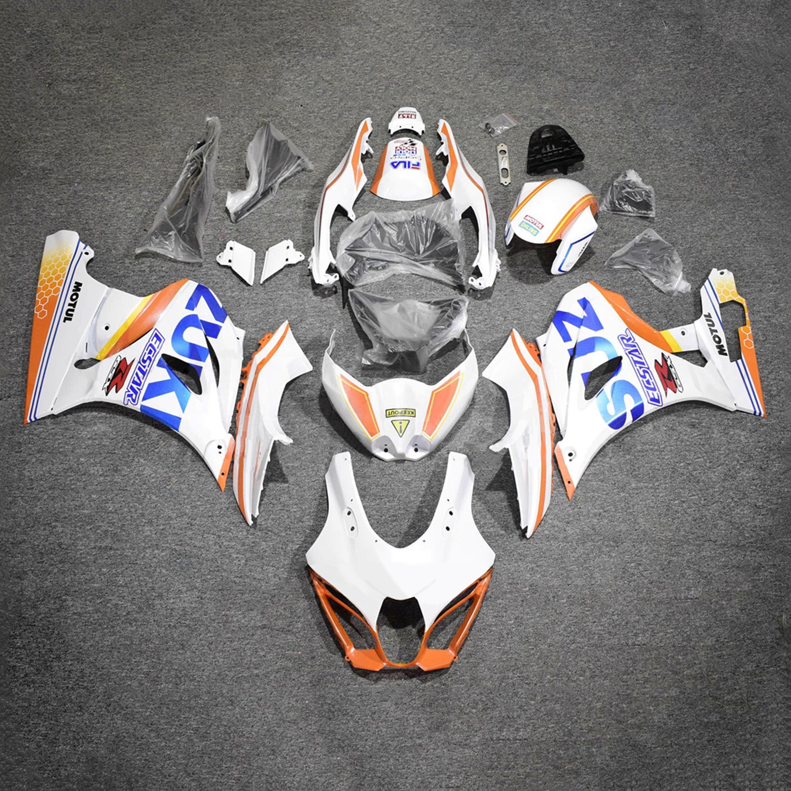Amotopart 2017-2025 Suzuki GSXR1000 White Blue Orange Fairing Kit