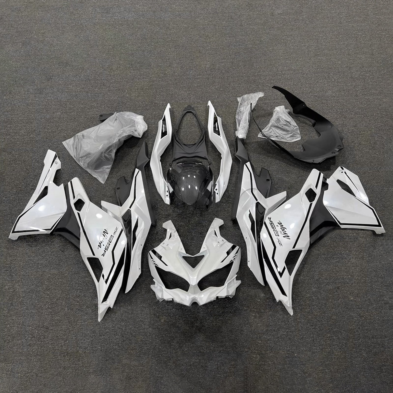 Amotopart 2019-2022 Kawasaki Ninja ZX-25R 2023-2025 Kawasaki Ninja ZX-4R/ZX-4RR White & Black Fairing Kit