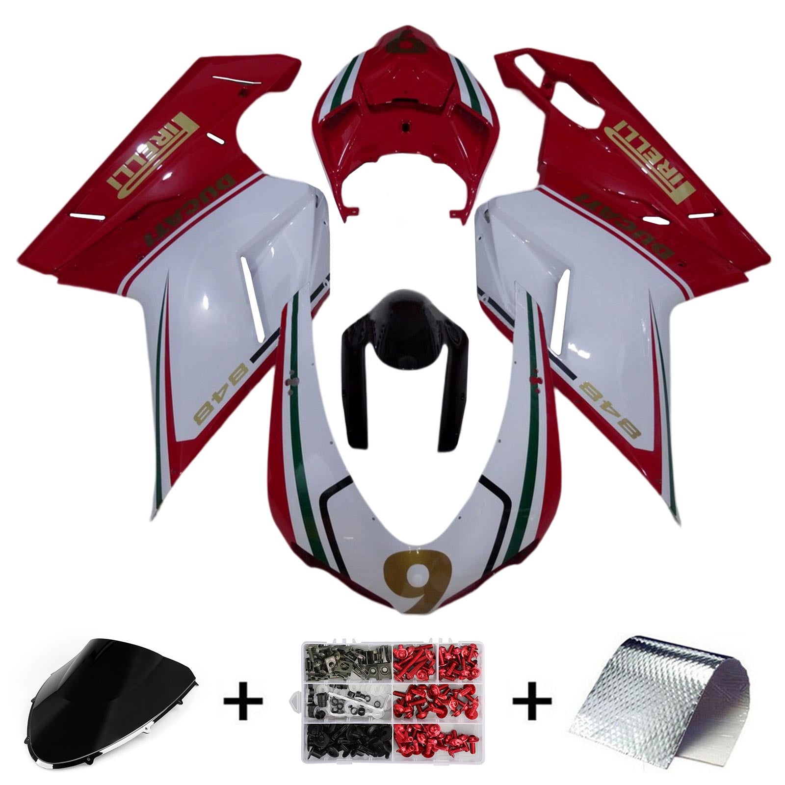 Amotopart Toutes les années Ducati 1098 1198 848 Kit de carénage Style2 rouge et blanc