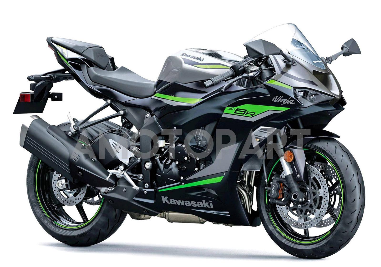 Amotopart 2024-2025 Kawasaki ZX6R Black Grey Green Fairing Kit