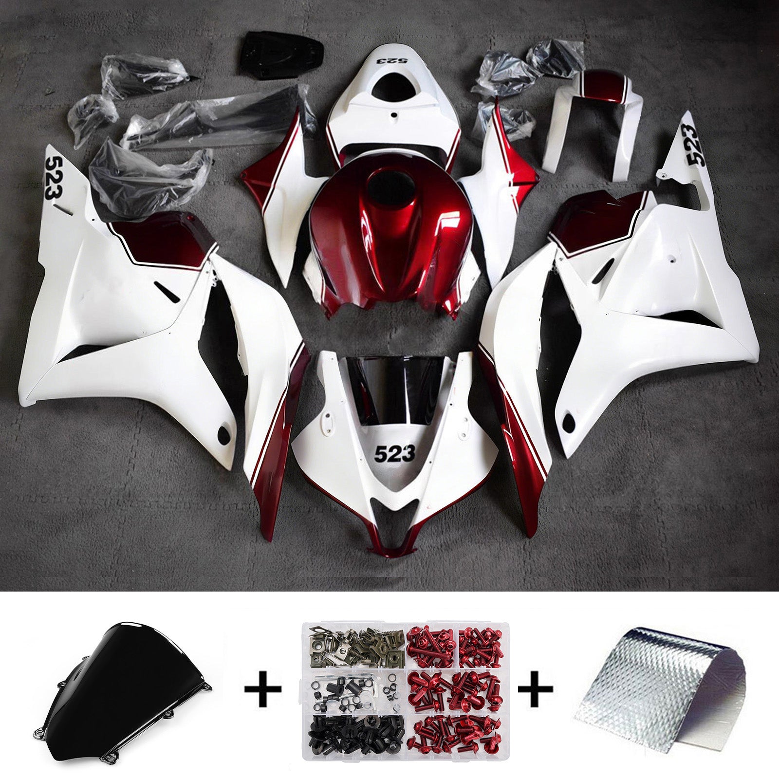 Kit de carenagem Amotopart 2009-2012 Honda CBR600RR branco vermelho