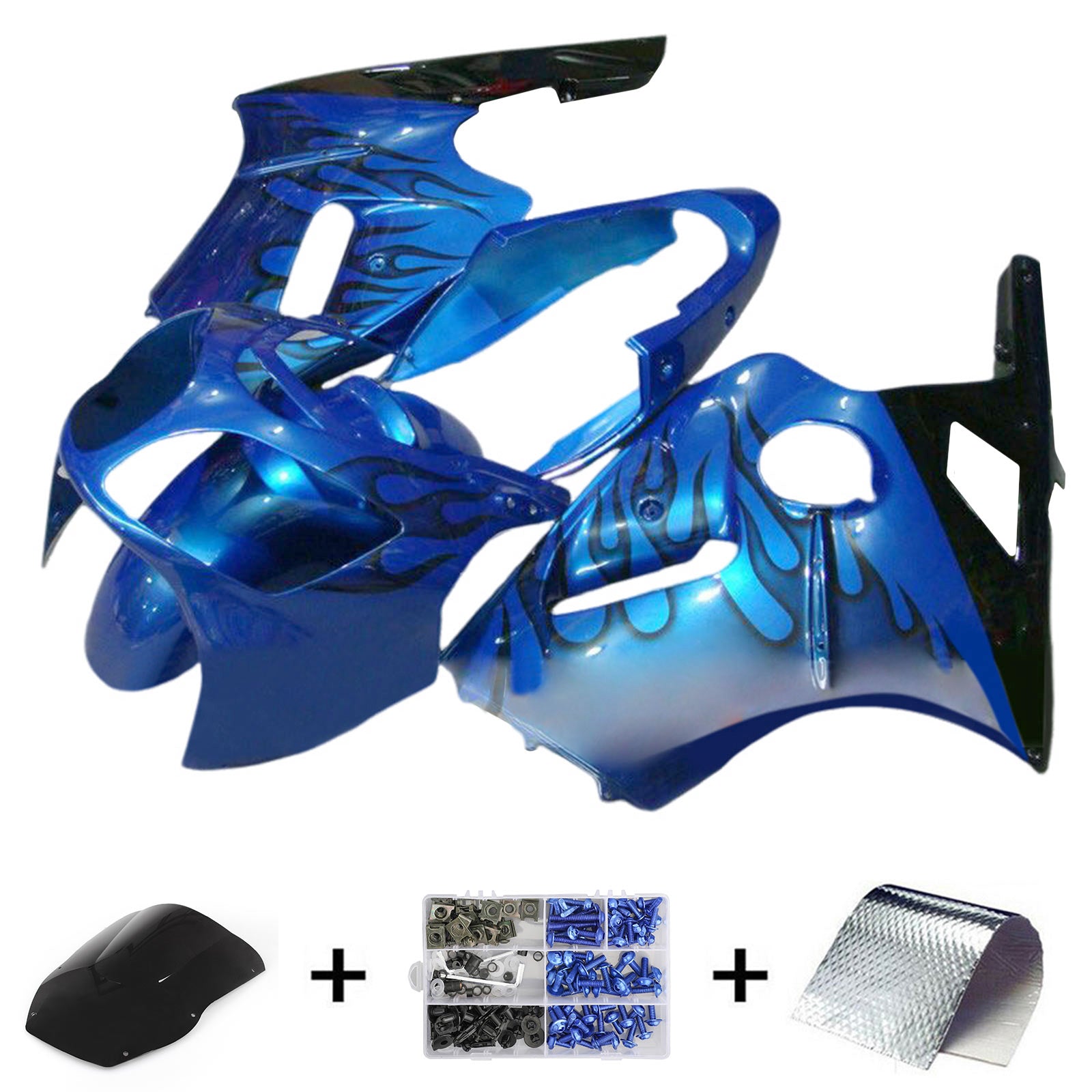 Amotopart 2000-2001 Kawasaki ZX12R Blue & Black Fairing Kit