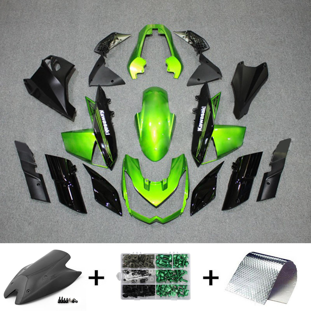 Amotopart 2010-2013 Z1000 Kawasaki vert et noir Style2 Kit de carénage